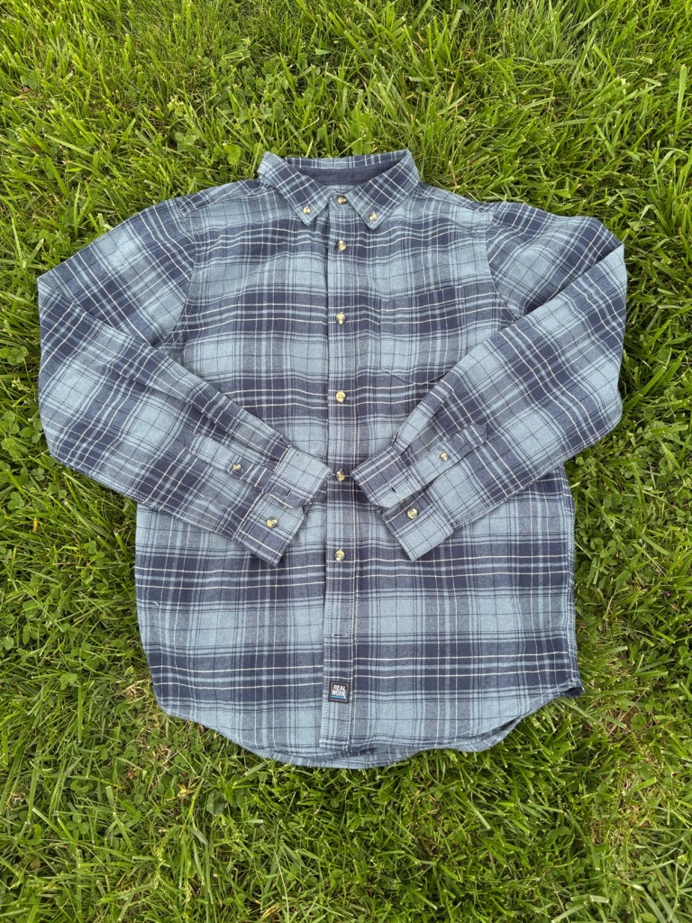 Real Work Mens Blue Plaid Button-Up Flannel Shirt XL